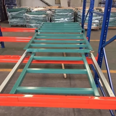 Warehouse Storage Push Back Rack System With Forklift And Nested Wheeled Carts