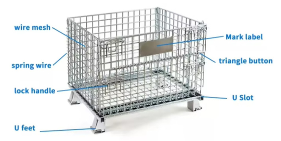 100kg-1500kg Load Steel Wire Mesh Container , Rectangular Industrial Mesh Basket