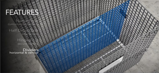 Collapsible Stackable Storage Wire Mesh Container For Industrial Use Workshop