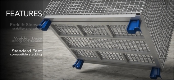 Stackable Silver Rectangular Steel Wire Mesh Storage Container With 40mm-50mm Opening