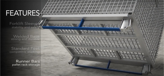 Stackable Silver Rectangular Steel Wire Mesh Storage Container With 40mm-50mm Opening