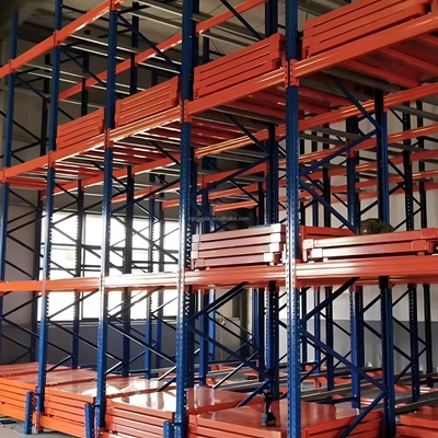 Heavy Duty Metal Push Back Pallet Racks with Guide Rail on Trolleys