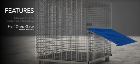 Foldable Collapsible Heavy Duty Steel Galvanized Wire Mesh Container Customized