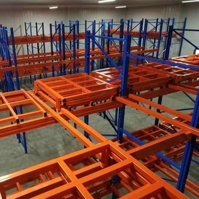 Warehouse Storage Push Back Rack System With Forklift And Nested Wheeled Carts