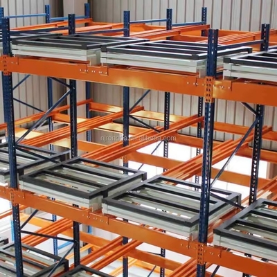 Type Fixed Mobility Heavy Duty Metal Push Back Pallet Racks with Guide Rail on Trolleys